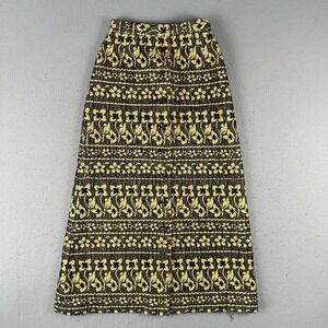 Vintage Gregg Draddy Full Length Skirt Women's 26‎ Yellow Black Floral Button